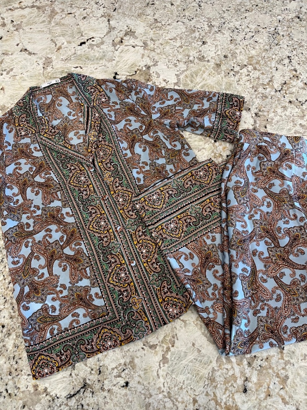 MNG Mango Blue Paisley Regal Pajama Style Lounge Set Blouse Pants Morocco Size 4